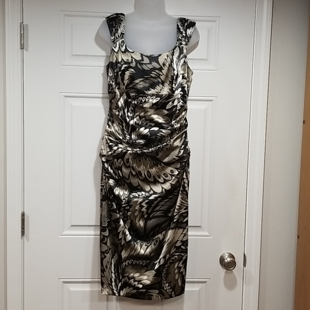DRESS: Gold Black bodycon stretch dress